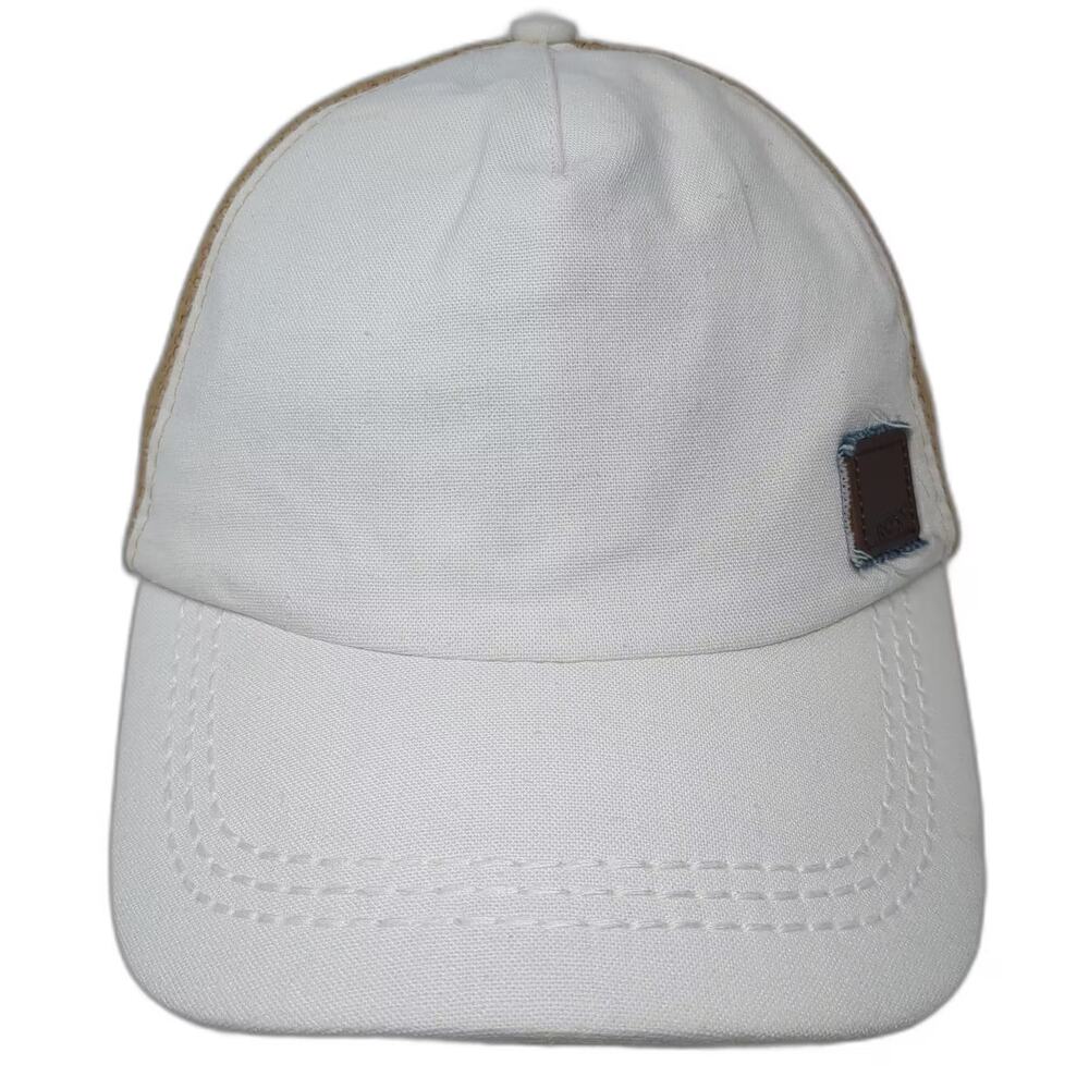 Roxy Baseball Cap White Beige One Size Adjustable Strapback Woven Texture Hat